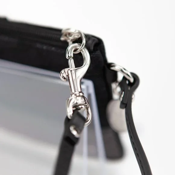 COACH Black Canvas Wristlet with Metallic Sparkly Stripe - Picture 9 of 11